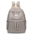 Women's custom backpack in gray with dual zippers and an elegant design, made from durable nylon fabric.