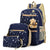 Stylish Korean school bags for girls featuring star pattern, soft handles, and teddy bear ornament in blue color.