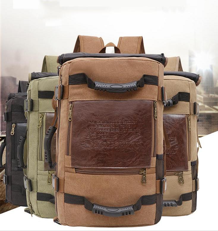 Versatile men canvas backpacks in various colors, designed for school, travel, and laptops with multiple compartments.