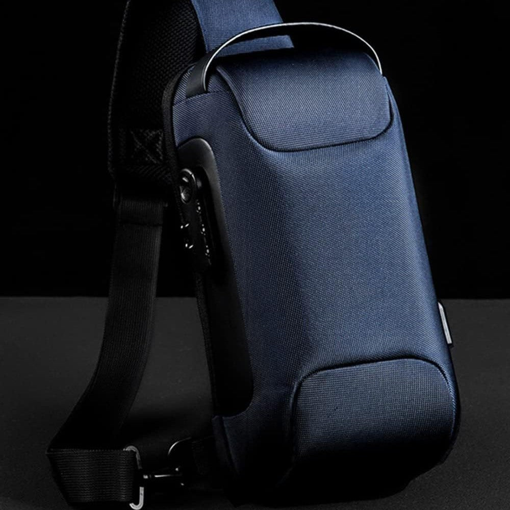 Oxford cloth messenger bag in blue with anti-theft design, adjustable shoulder strap, and durable polyester lining.